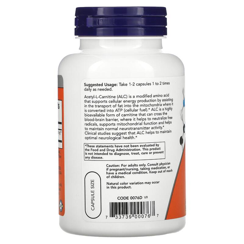Acetyl-L-Carnitine, 500 mg, 100 Veg Capsules