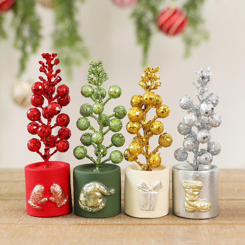 Christmas Fruit Potted Ornament With Classic Style For Indoor Desktop Scene Decoration