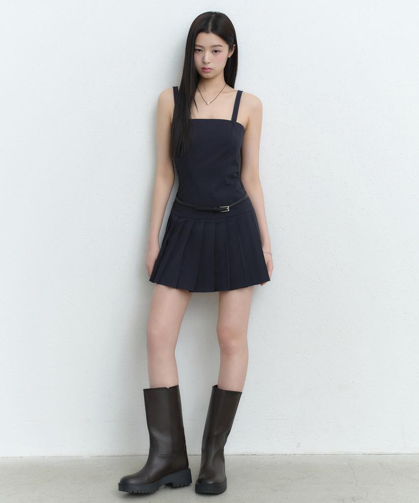 Musinsa Standard Woman Women'S Slim Pleated Mini Dress [Navy]