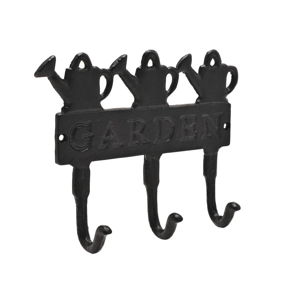 Country Living Cast Iron Wall Plaque with 3 Hooks -Watering Cans