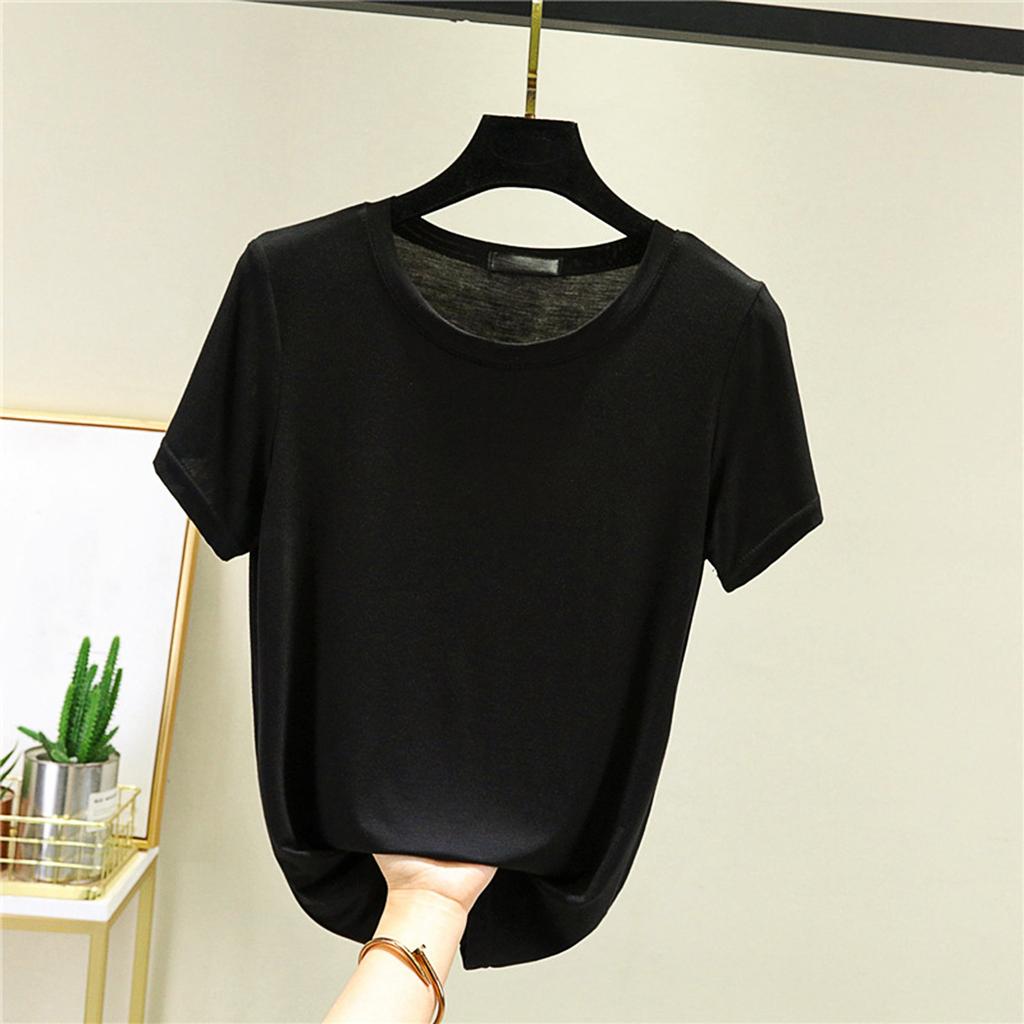 Round Neck Short Sleeved T-shirt For Women's Summer Thin Worn As A Base And Half Sleeved Top Inside