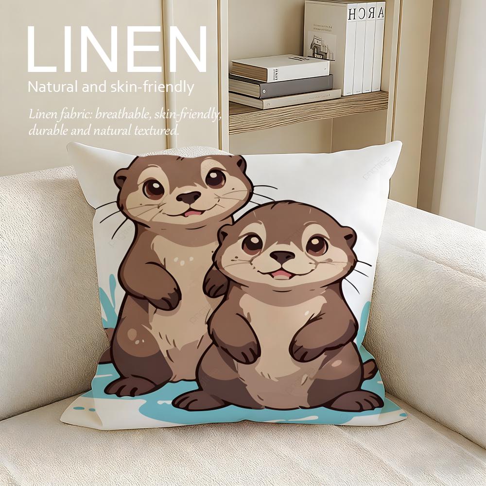 Cute Otter Moonlight Cushion Cover Pillowcase Set Pcs X X Breathable Washable Sofa Cushion Cover