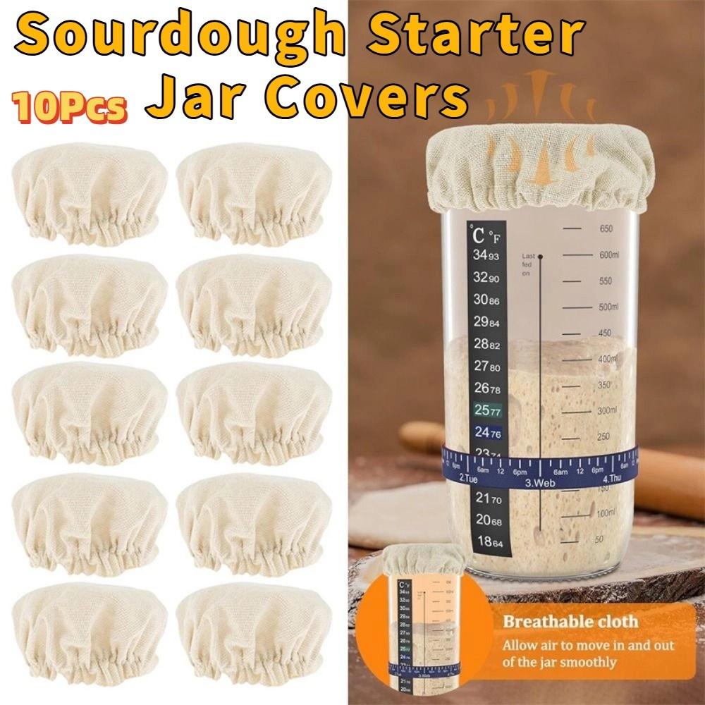10Pcs Reusable Sourdough Starter Jar Covers Breathable Dust Cover Fabric Lids Kitchen Storage