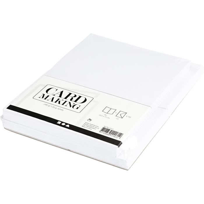 Kort med kuvert - CREATIV COMPANY - 10,5 x 15 cm - 50 set - Vit - Blandade