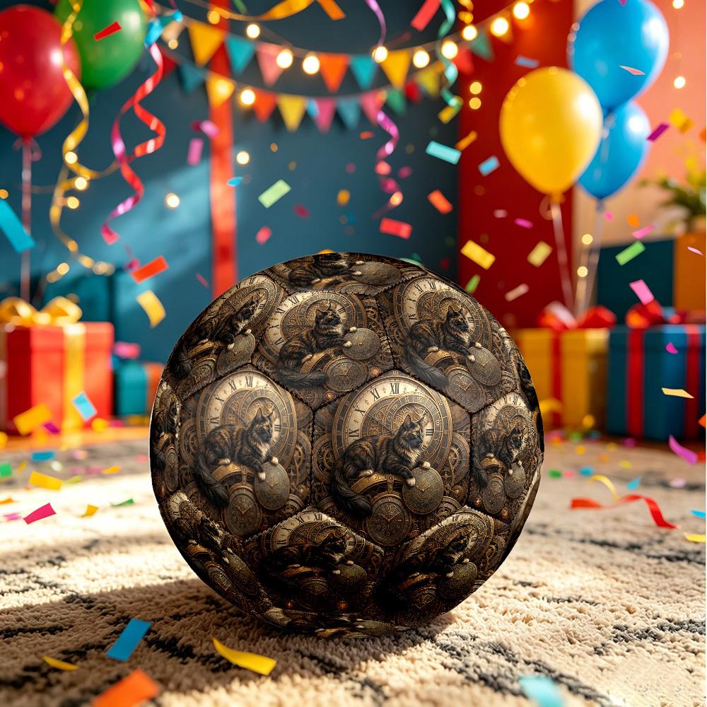 1pc Steampunk Cat Clockwork Theme Soccer Ball Football, Size 5, Lightweight PVC, Outdoor Training Soccer Ball,Sports Gift t61478