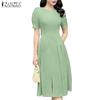 ZANZEA Women Casual Round Neck Summer Short Sleeve Dress