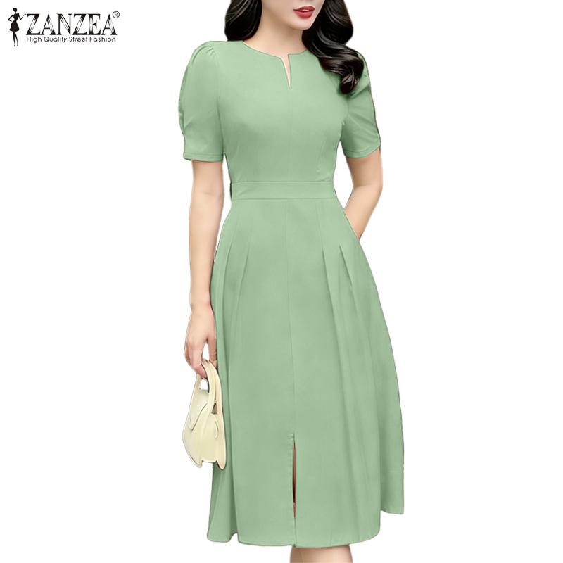 ZANZEA Women Casual Round Neck Summer Short Sleeve Dress
