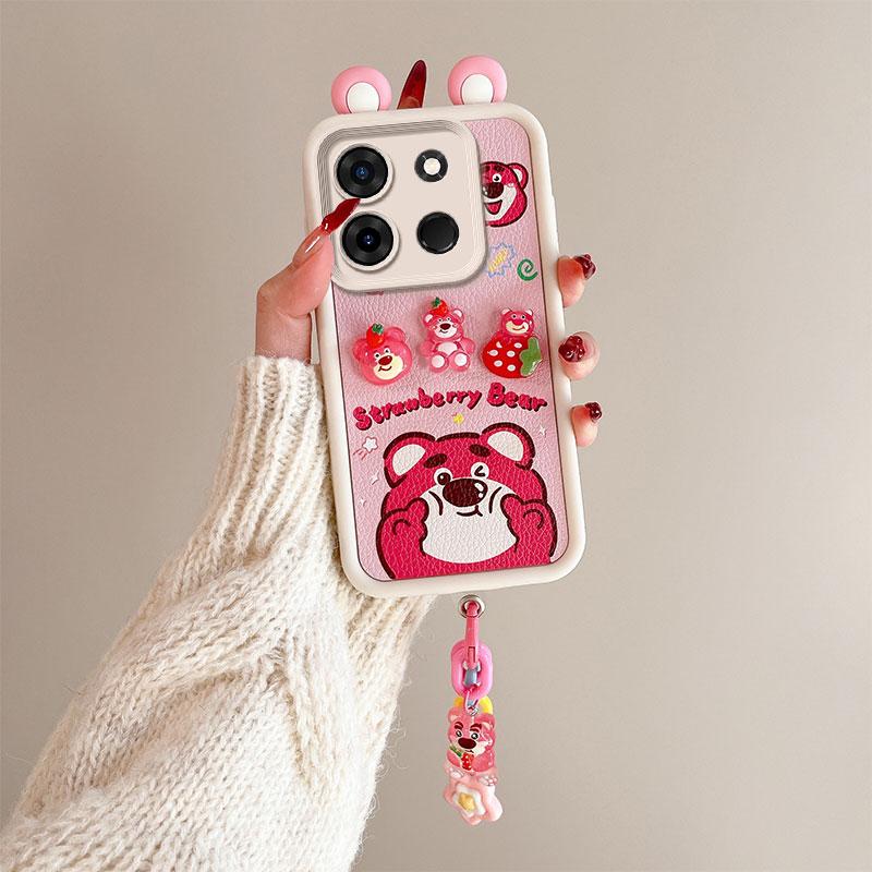 KEYSION Cute Ear 3D Cartoon Case for TECNO Spark Go 2023 Pop 7 Pro with Bracelet Silicone Shockproof Phone Cover for Infinix Smart 7