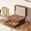 Homruilink Wooden Jewelry Black Large Capacity Jewelry Storage Case with Multifunctional Drawers for and Day Gift for Women Box, 3-Tier, Walnut,