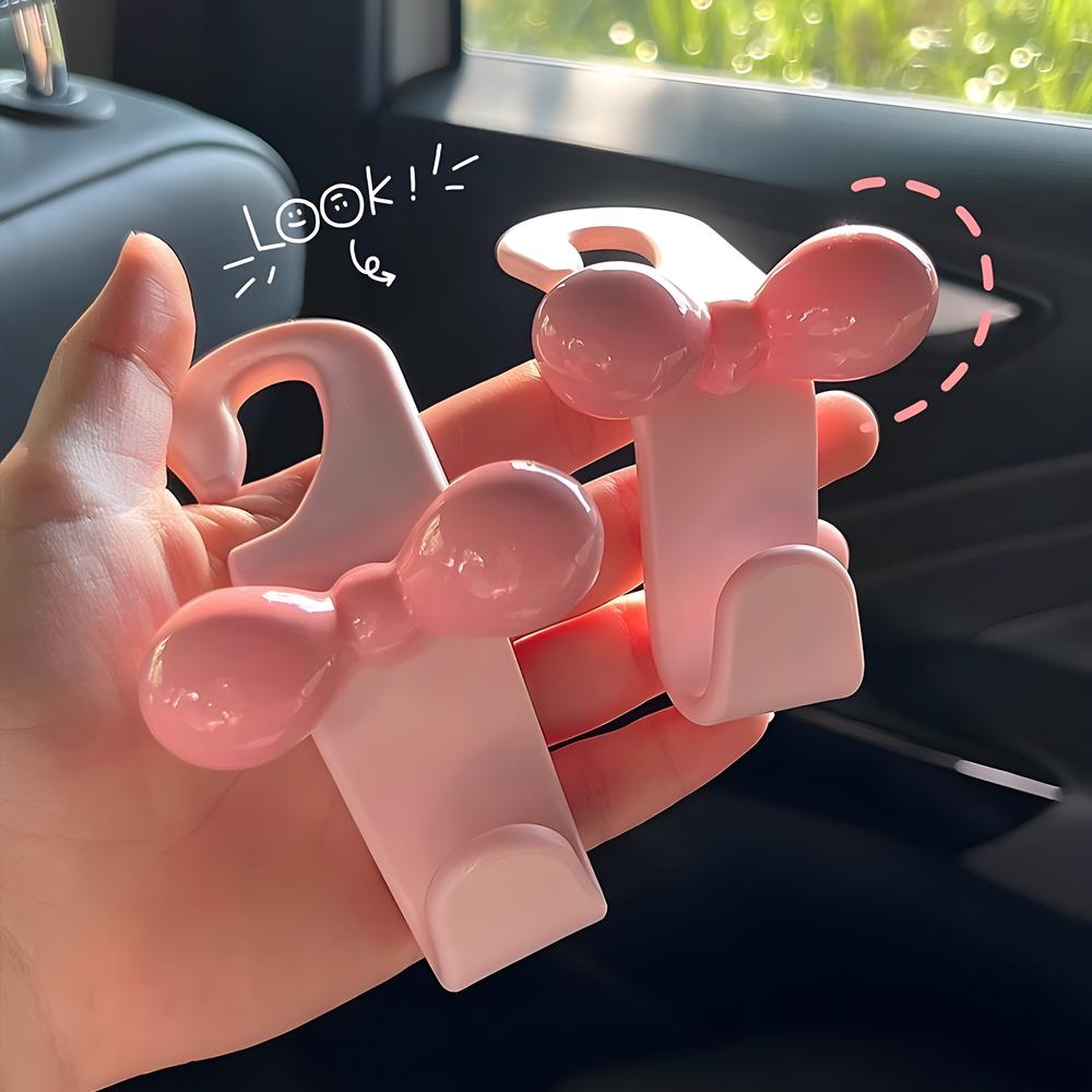 4PCS Car Seat Headrest Hooks, Cute Bow Vehicle Back Seat Hanger for Purses Bag, Backseat Storage Hanging Organizer Accessories