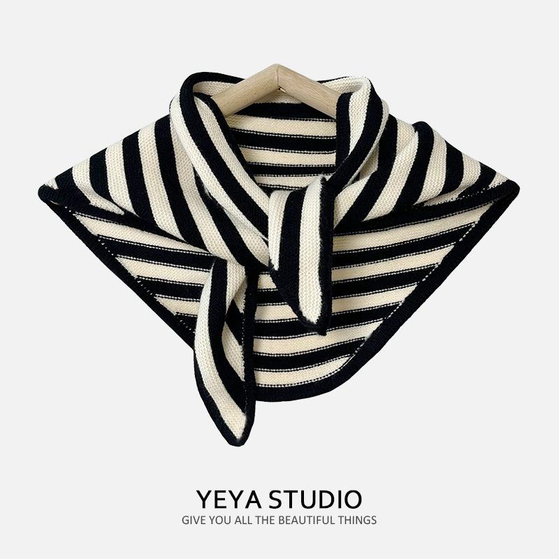

New Striped Triangle Scarf Women s Wool Knitted Scarf Korean Version Ins Outer Warm Small Scarf 36*88cm