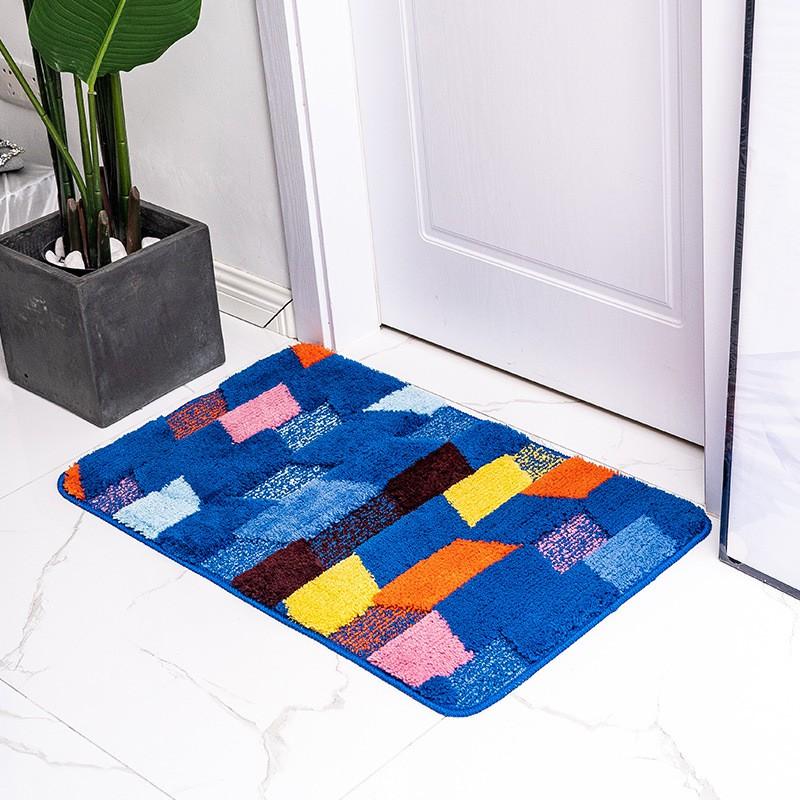 Double-Layer Plush Flocked Bath Mat Non-Slip Floor Rug Bedroom Entryway Bathroom Bohemian Style Washable
