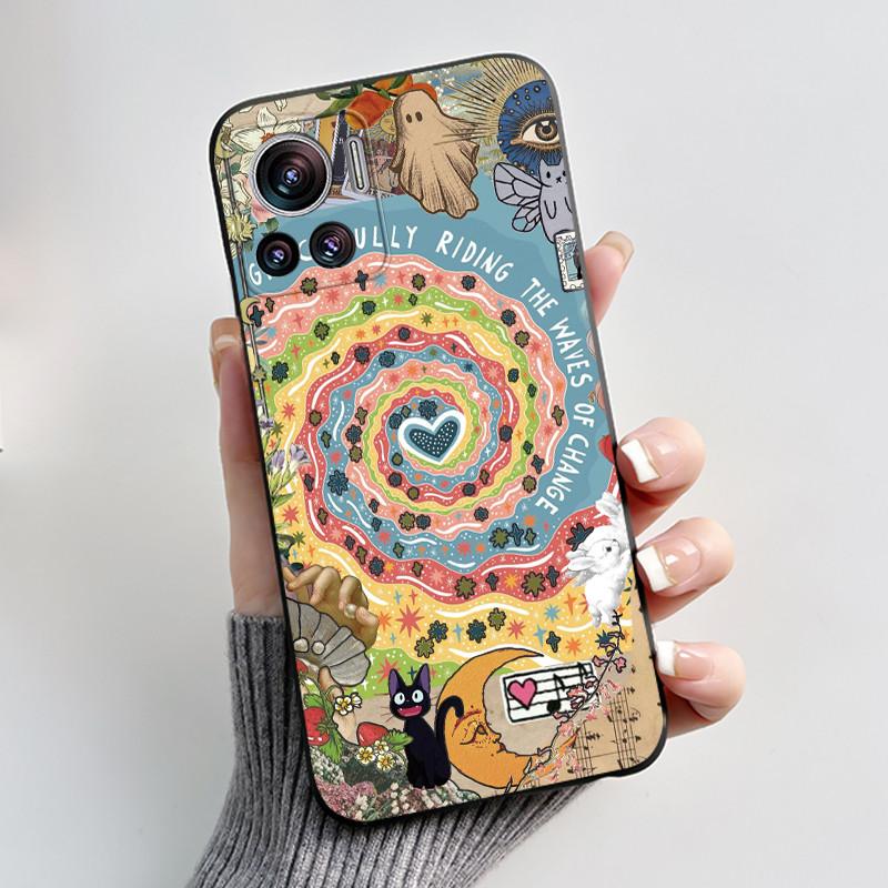 Casing For Motorola Edge 30 Ultra / Edge X Cover Aesthetic Fashion Cute Cat Astronaut Black Soft Silicone Shockproof TPU Case