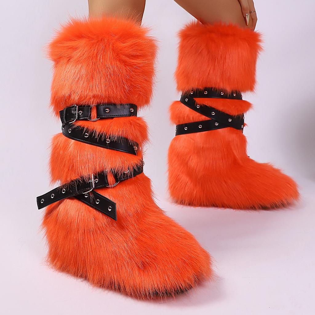 IPPEUM Winter Fur Boots 2025 Knee High Boots For Women Shoes Pink Red Purple y2k Snow Boots