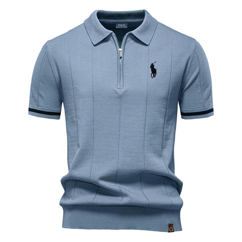 Polo Ralph Lauren Jaro/Léto Pony Vyšívané Nové Pánské Business Casual Vlněné Polokošile, Pletená Polokošile s Límcem na Knoflíčky, Krátký Rukáv