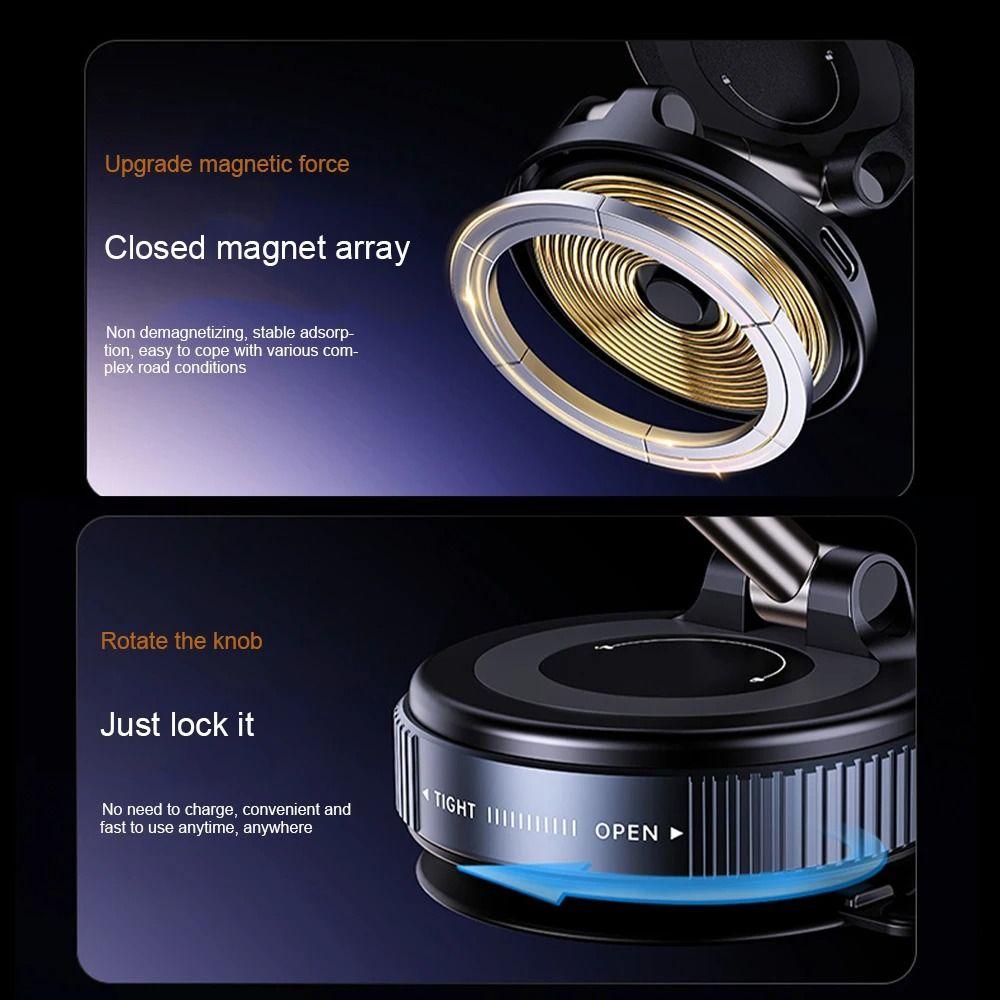 Portabel Wireless Charging Magnetic Phone Holder Suction Cup Vacuum Phone Bracket Foldable Rotation Car Navigation Stand