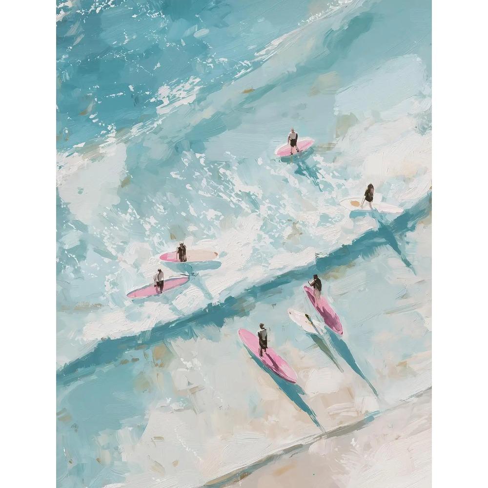 Dreamy Pastel Summer Beach Posters Woman Swimming Umbrella Sea Turtle Prints Canvas Painting Wall Picture Home Living Room Decor