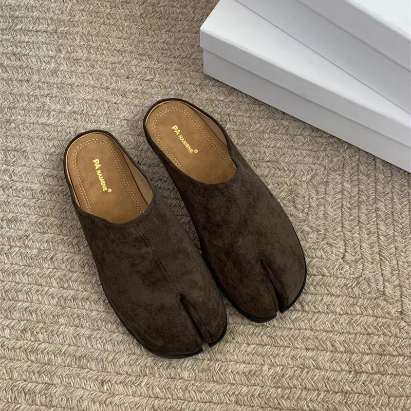 

Модные женские тапочки с мехом с раздельным пальцем, таби ниндзя, слипоны, балетки с круглым носком, неглубокие, ленивые лодочки, мюли с ремешком, обувь, мягкие теплые лоферы, балетки 39