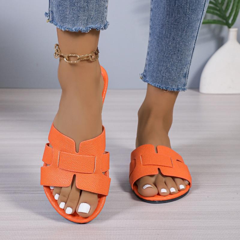 Large size round head one-word slippers women's summer new fashion outer wear women's sandals beach shoes