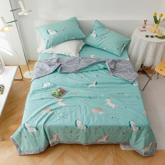 Cotton summer quilt air conditioner Xia Liang quilt pure cotton bed sheet4-piece set dormitory single summer thin quilt washable