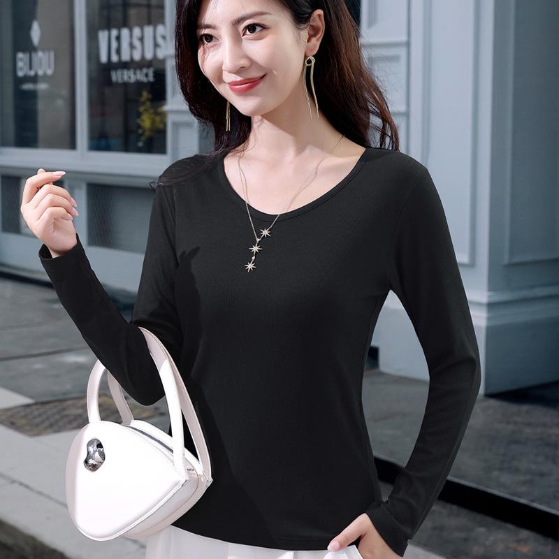 2025 Slim V-Neck Ribbed Long-Sleeve Top - Versatile Solid Color for Women's Layering