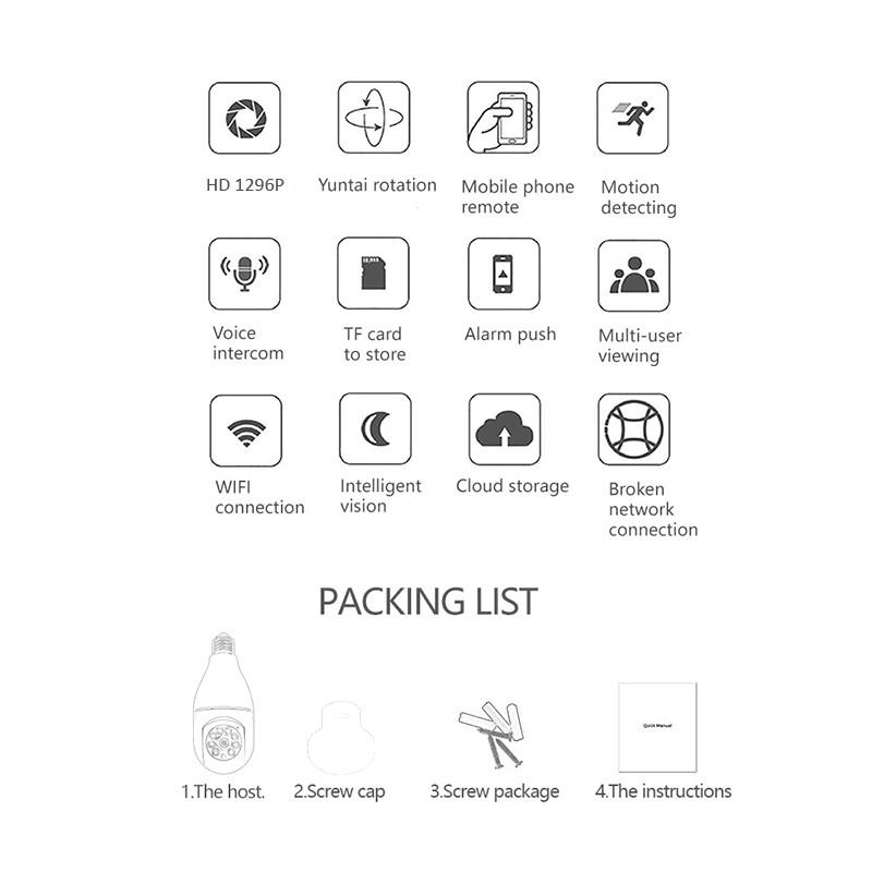 3MP E27 Intelligent menneskelig sporingsalarm Fullfarge Nattsyn Toveis IntercomCamera Dual Light Surveillance Security Cctv-kamera