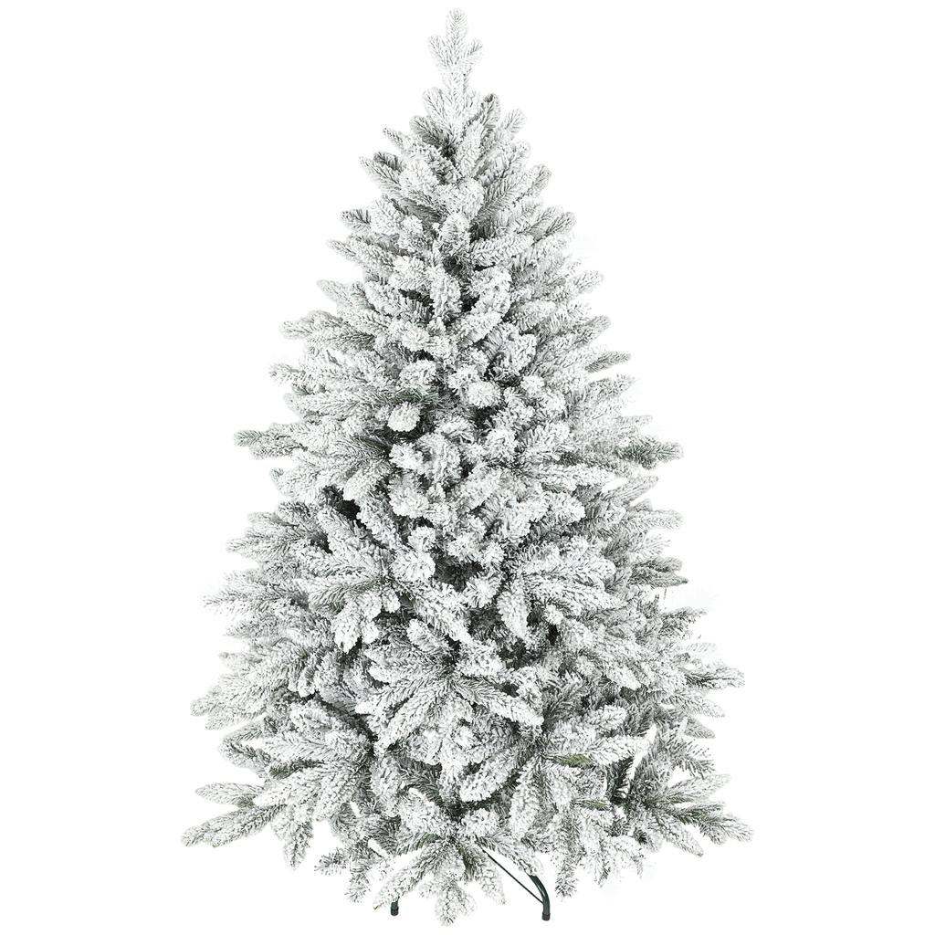 Artificial Christmas tree with snow flocking, 150 cm, Christmas tree with 768 branches, foldable metal stand, green