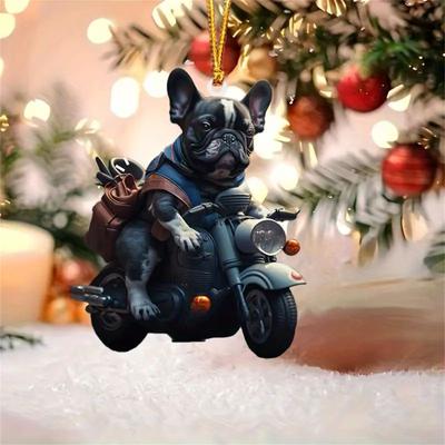 Acrylic Dog Motorcycle Christmas Pendant Decoration, Dog Christmas Tree Ornament, Dog Lover Ornament