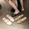 Baotou half slippers female summer wear thick heel temperament fairy evening wind pearl word with Mary Jane single shoes cool slippers