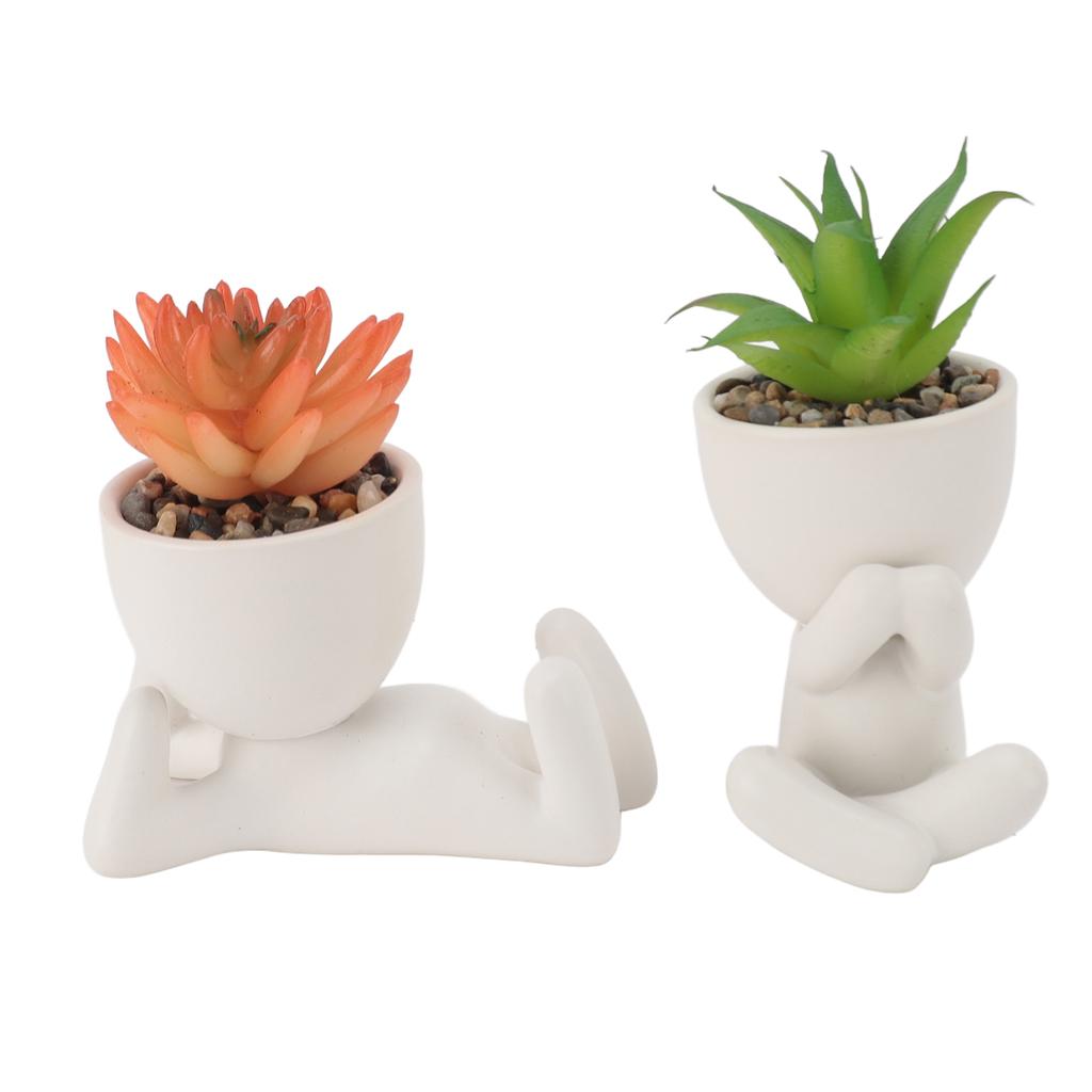 2pcs Artificial Flower Pot Cute Innovative Human Shaped Fake Flower Pot for Home Desktop Decor