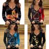 Spring V Neck T Shirt With Lace And Flower Print For Elegant Office Wear