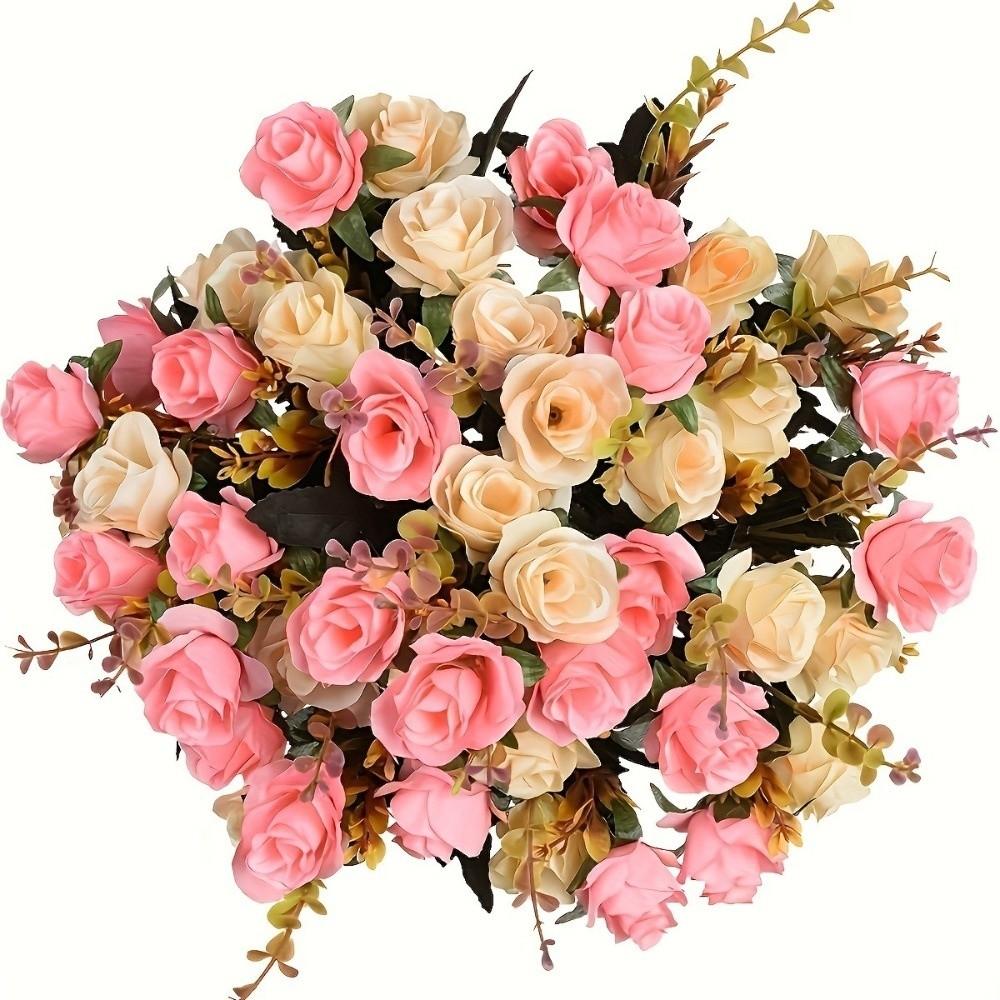 12 Heads Rose Artificial Flowers Simulation Two Color Faux Roses Flower Bouquets with Stems Arrangement Flower
