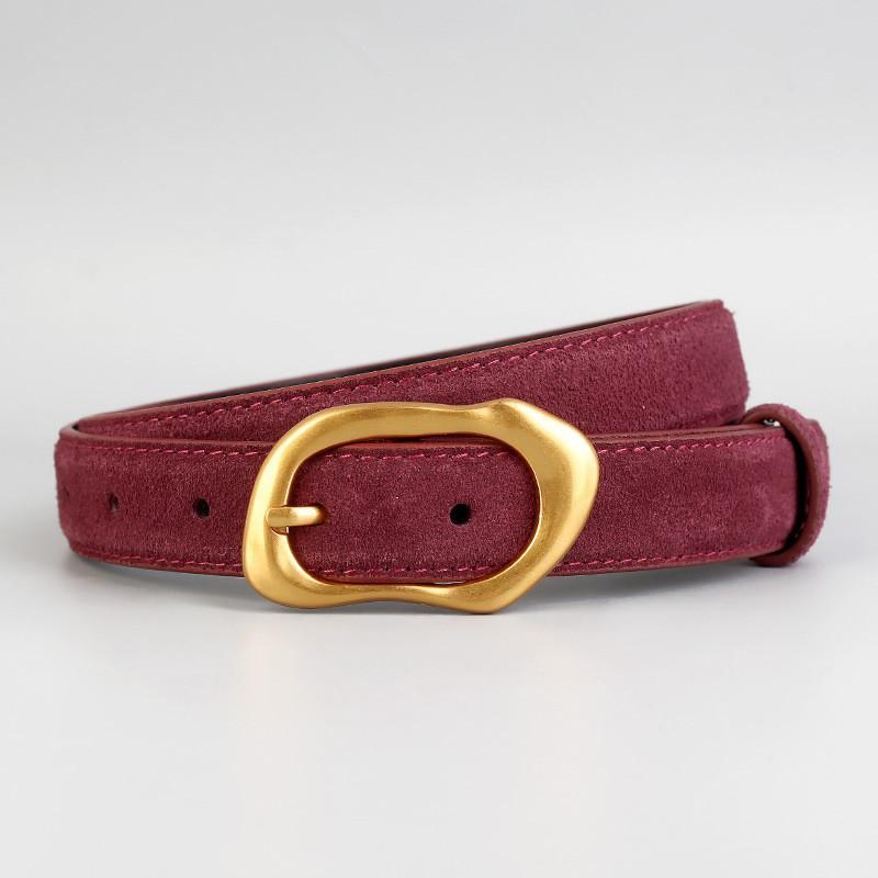 

Vintage Cowhide Leather Belt With Gold Alloy Pin Buckle For Formal And Daily Use Angora Red