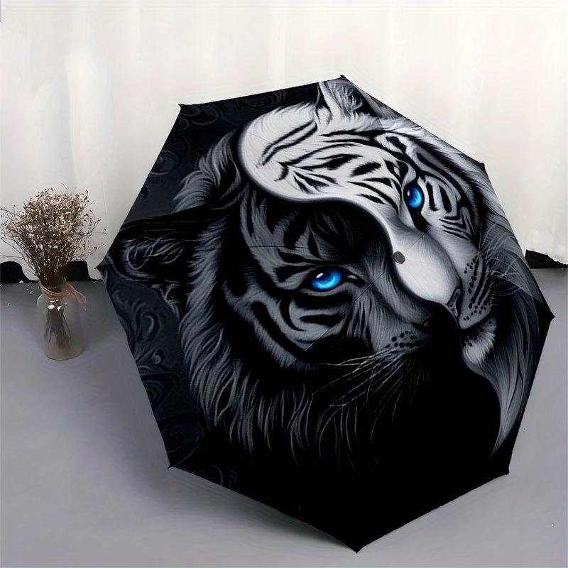Yin Yang Tigergesicht Kunstdruck WanddekorationRegenschirm mit süßem Design, Tragbarer 3-fach kompakter Regenschirm für Damen & Herren, Valentinstag Muttertag Halle