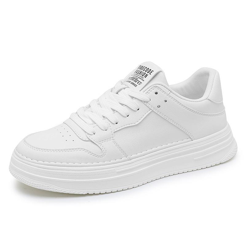 Herrskor vår mångsidiga vita brädskor herr vattentäta vardagliga läderskor sport höjande plattform vita trendskor