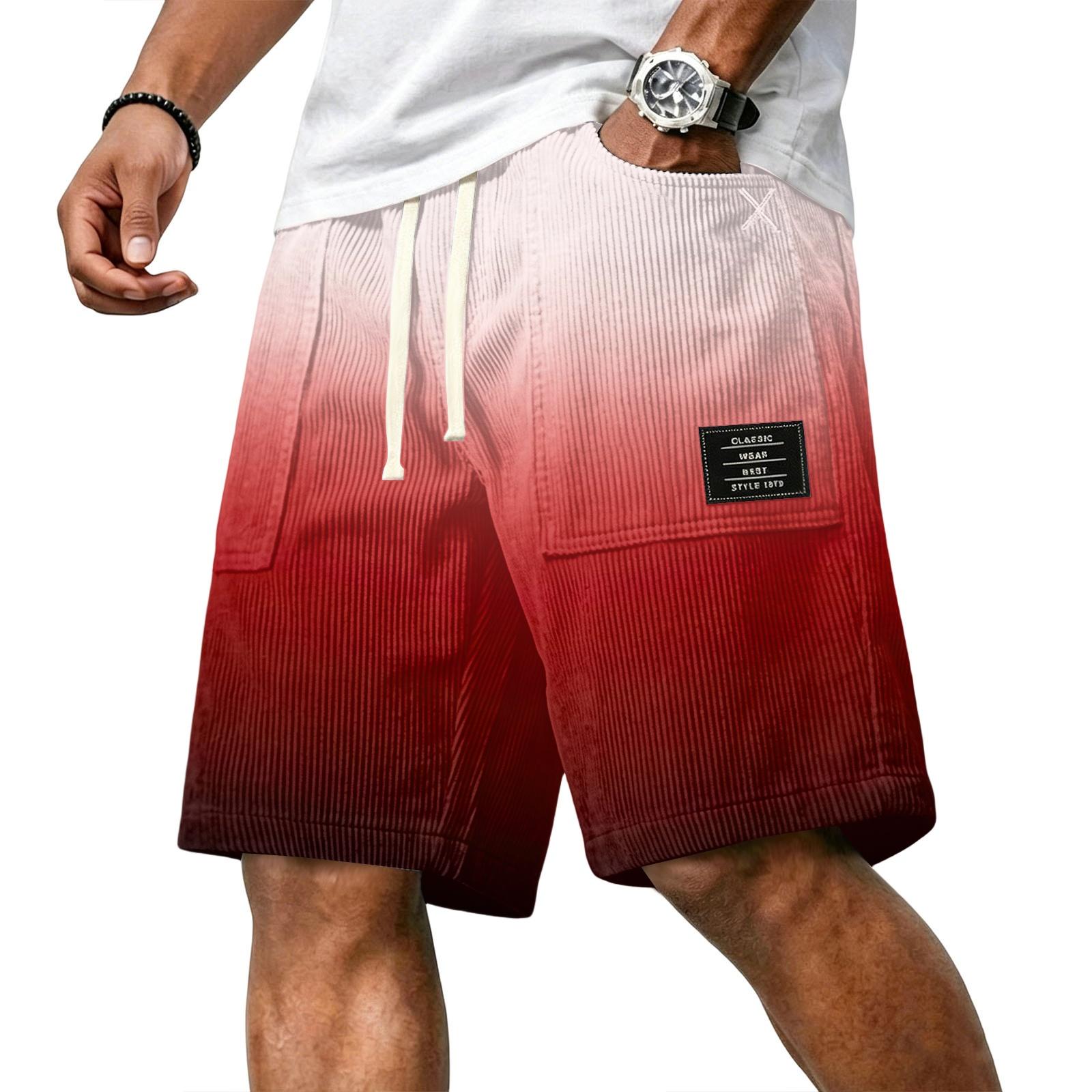 

Men s Casual Corduroy Drawstring Shorts Gradient Style with Letter Patch Classic Wear Comfortable Fit XL червоний