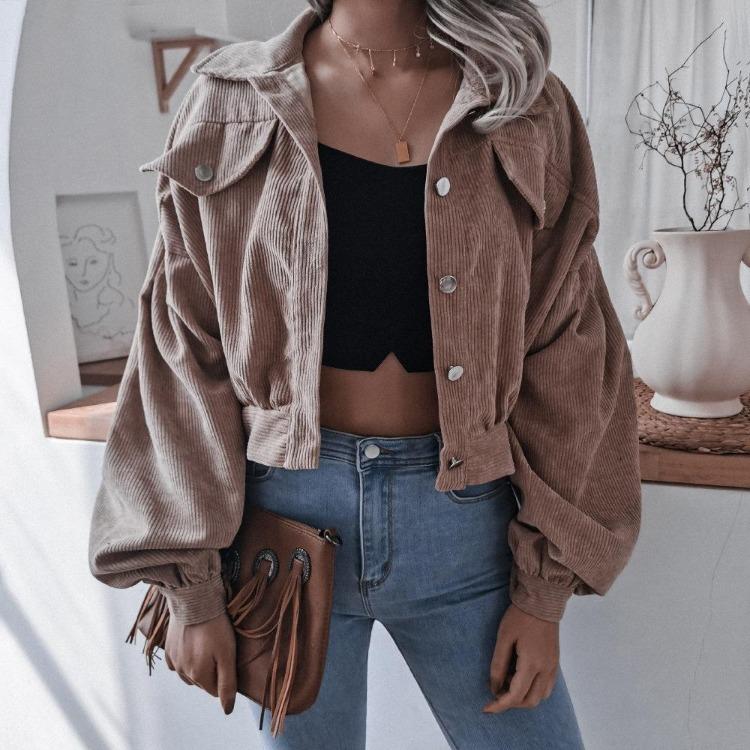 Y2K Vintage Jacket Women Autumn Winter Coat Fashion Casual Elegant Loose Short Balloon Sleeves High Street Amercian Jackets