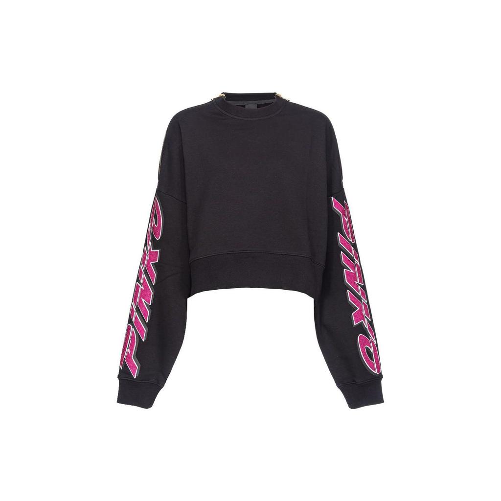 PINKO Loose Fit Round Neck Sweatshirt With Rhinestone Decoration Women tops Black 103245A1QM-ZW1