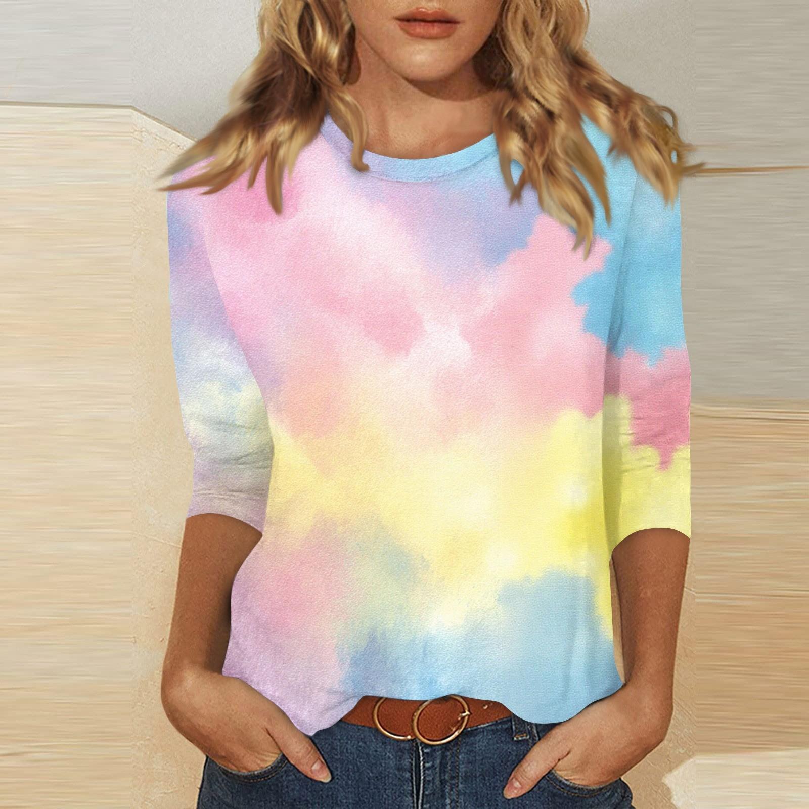 

Women s O-neck 3/4 Sleeve Print Ed Top XL Кіновар