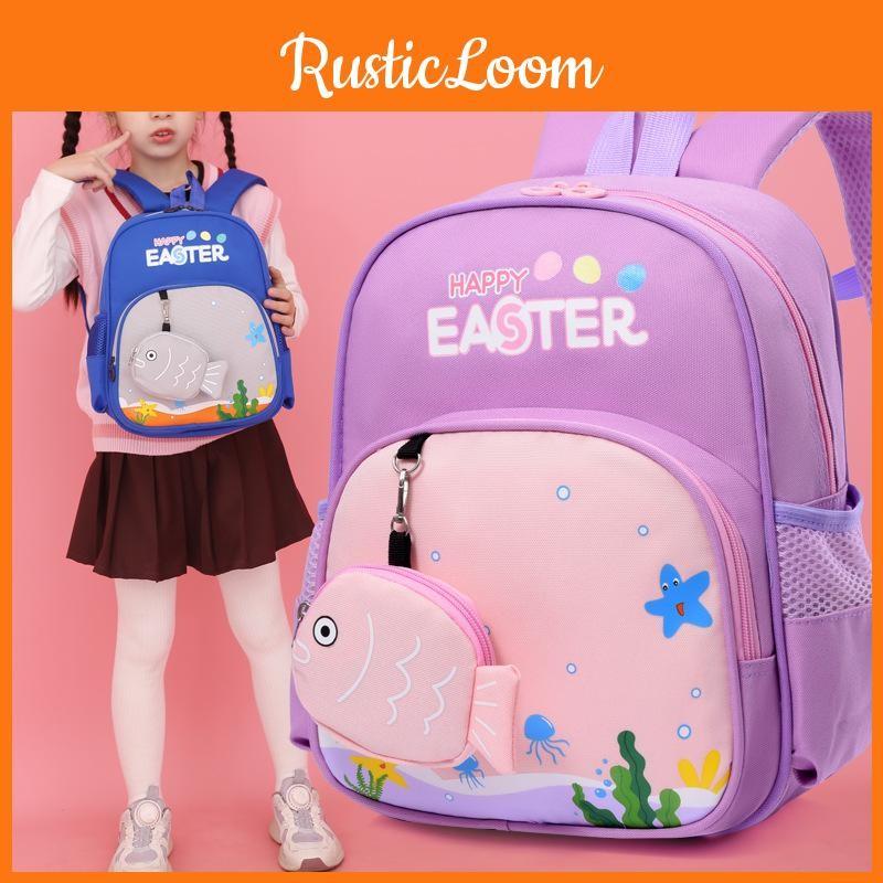 Sea Star Water Grass Ocean Pattern Children Backpack With Fish Shaped Coin Purse