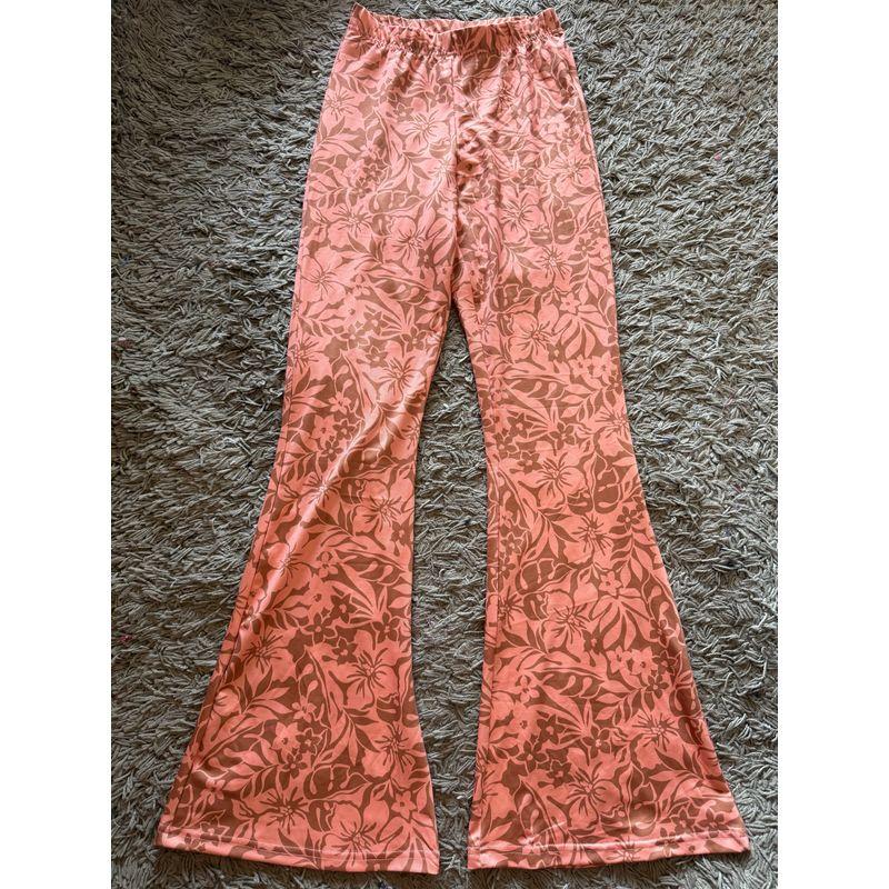 

Australian Surfing Brand Billab * Ng Retro Print Silky Florals Stretch High Waist Flared Pants Music Festival Vacation C orange powder flowers M