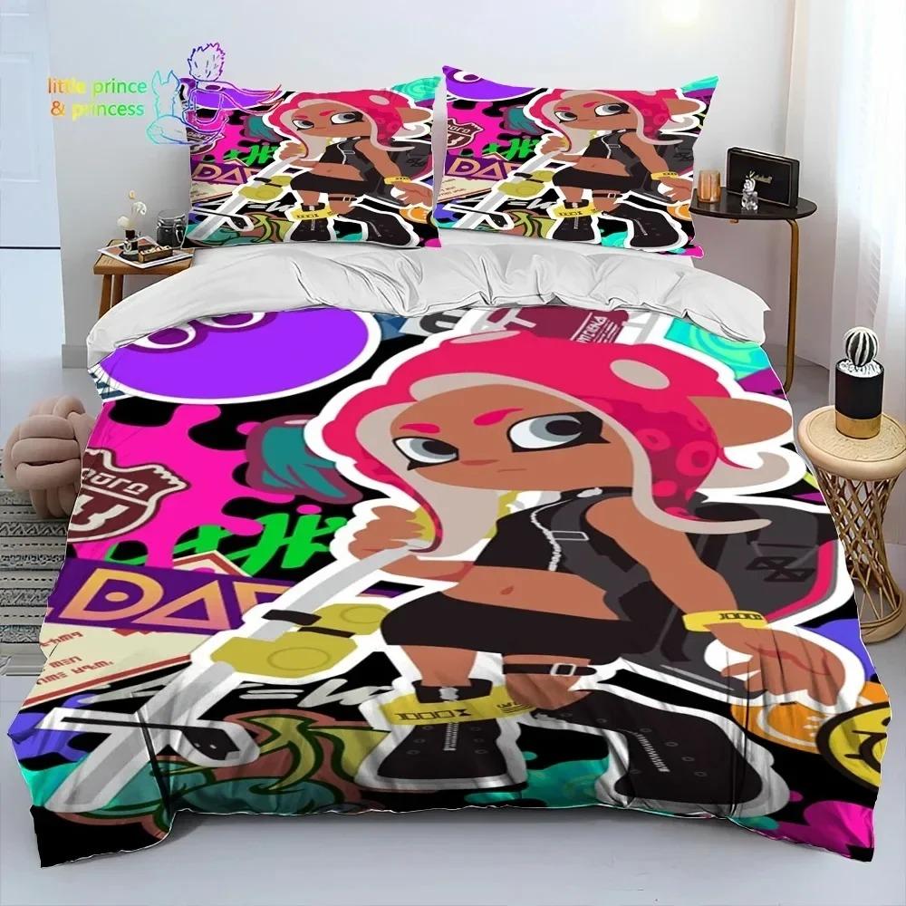 S-Splatoon Gamer Cartoon Bettwäsche-Set Einzelbett-Set Twin Full Queen King Size Bettwäsche-Set für Erwachsene und Kinder Schlafzimmer Geschenk