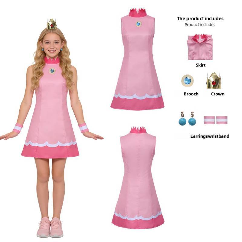 Super Mario Bros Princess Tennis Outfit With Crown And Jewelry For Cosplay Fans And Events Adult M розовый