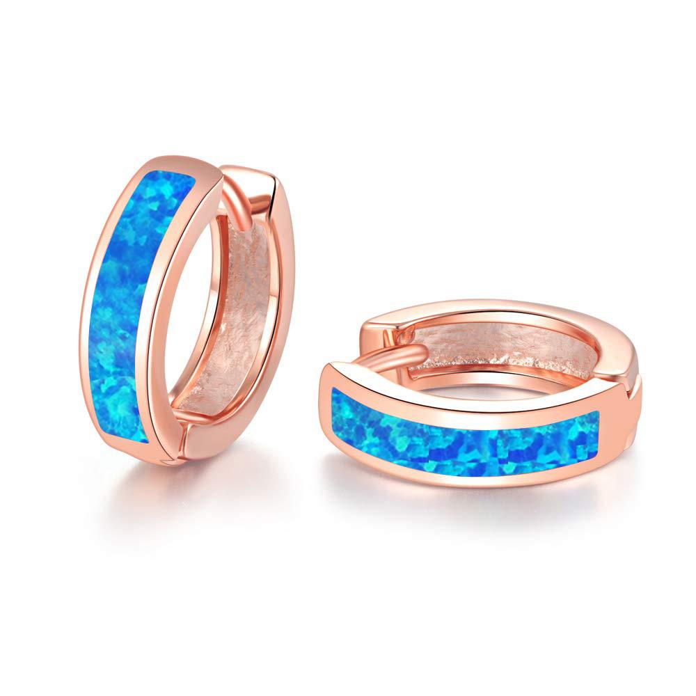 White Blue Opal Classic Small Round Circle Hoop Earrings For Women Vintage Wedding Engagement Jewelry Gifts Box