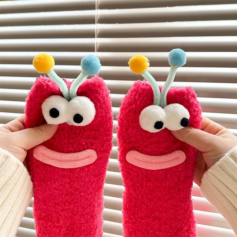Ugly Cute Funny Socks Women's Medium Tube Socks Autumn and Winter Floor Sleeping Socks Coral Fleece Home Hair Fluffy Cute Warm