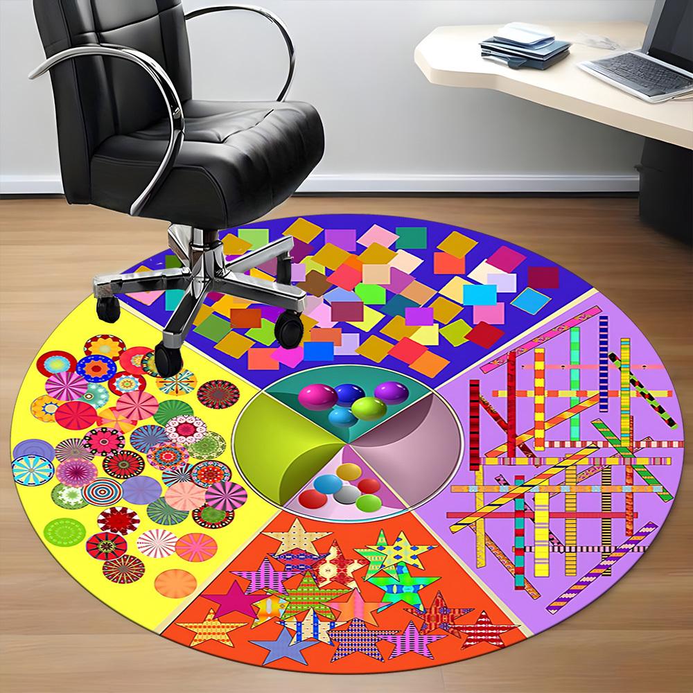 1pc Colorful Shapes Chair Carpet for Office Non Slip, Machine Washable Rug for Office, Room Holiday Decor for Christmas, Birthday Polyester