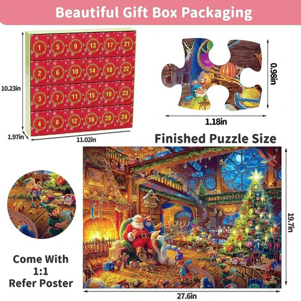 Advent Calendar 2026 Christmas Jigsaw Puzzle, 24 Boxes 1008 Pieces Xmas Countdown Calendars Puzzle For for Boys, Girls, Teens