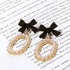 Women's Soft Pearl Circle Ribbon Earrings (Silver Needle)