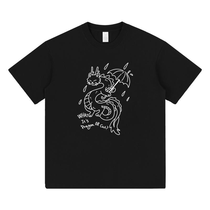 American Dragon Cartoon Print Crew Neck T-Shirt, Unisex Loose Fit Half Sleeve