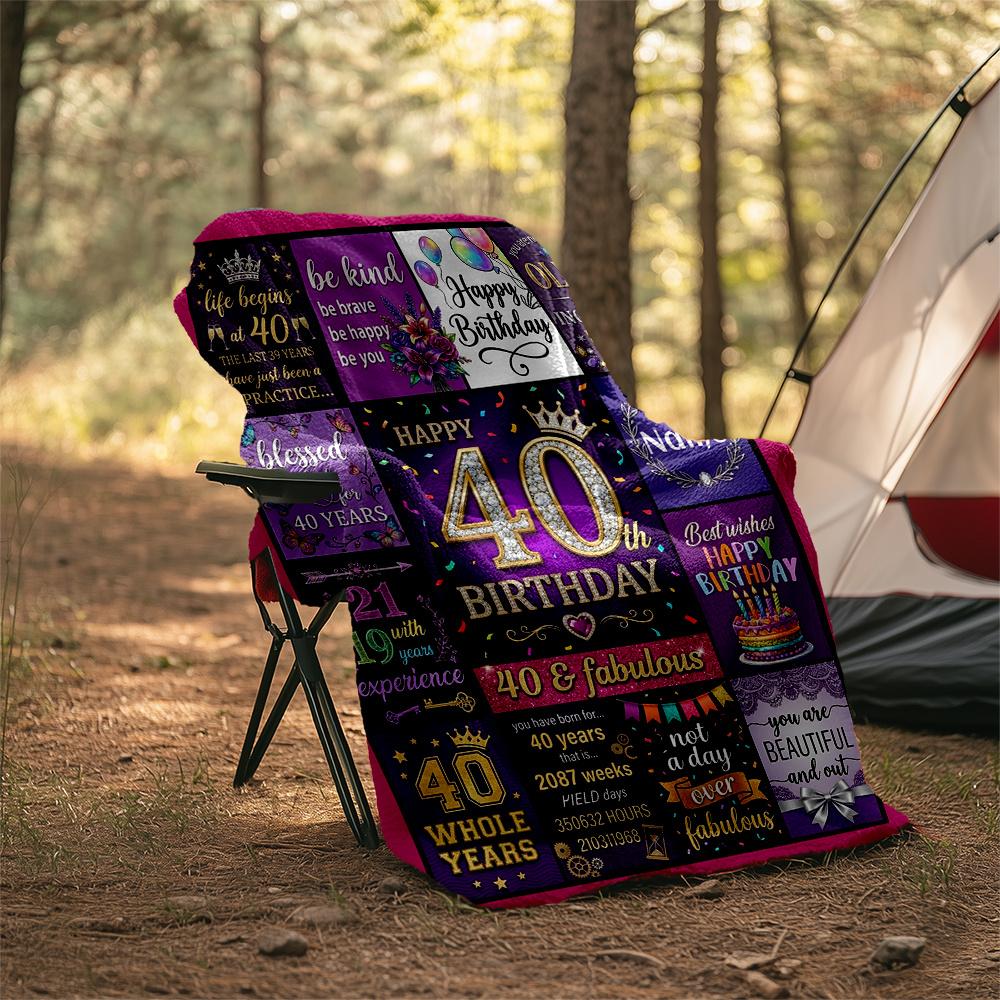 Happy 40Th Birthday Personalized Outdoor Blanket Customize Your Name Soft Warm Cozy Great For Picnics Outdoor Travel And Camping Sofa Office For All